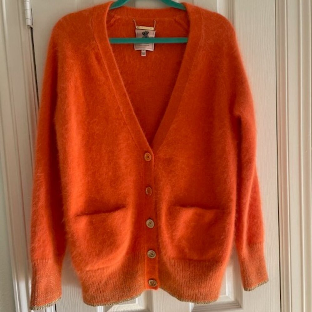 Juicy Couture Bright Orange Fuzzy Button-Front Cardigan